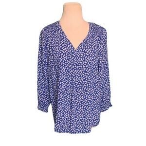 Cynthia Rowley blue white floral V neck boho blouse size small